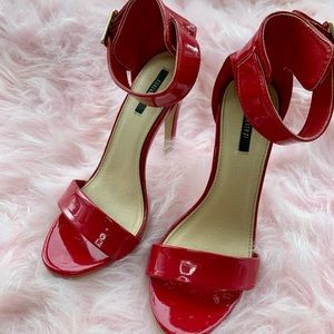 Candy apple red sandal heels